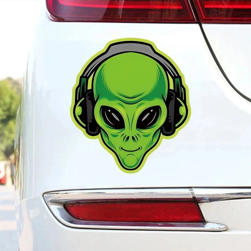 Decal motor 1pc, karakter alien hijau dan stiker yang menyenangkan