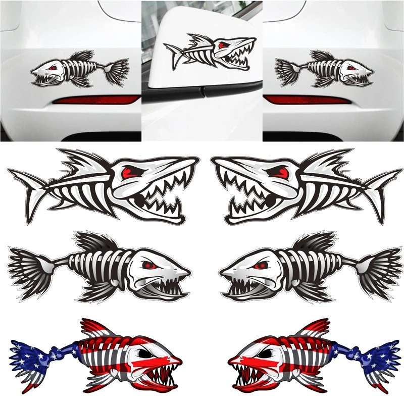 Stiker stiker mobil ikan kerangka memancing
