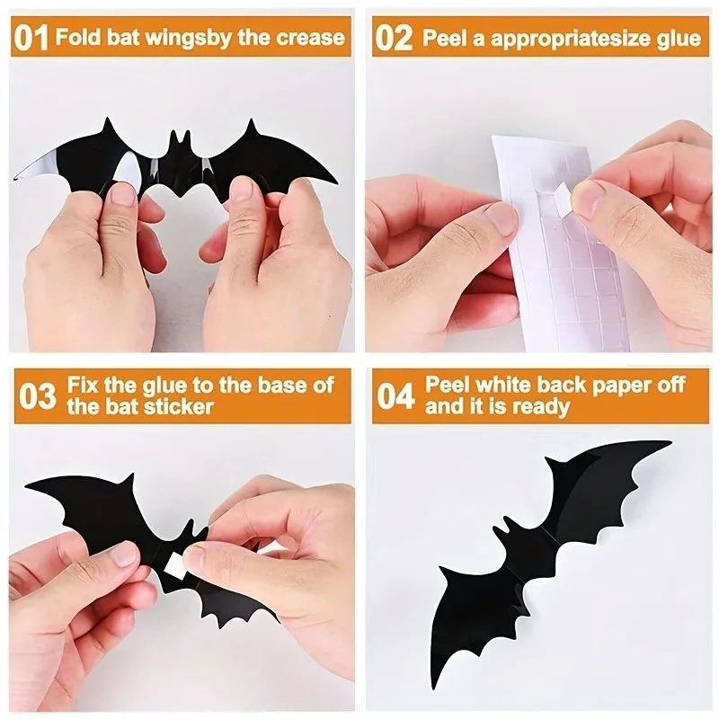 Black Bat Wall Stickers Set Halloween Party