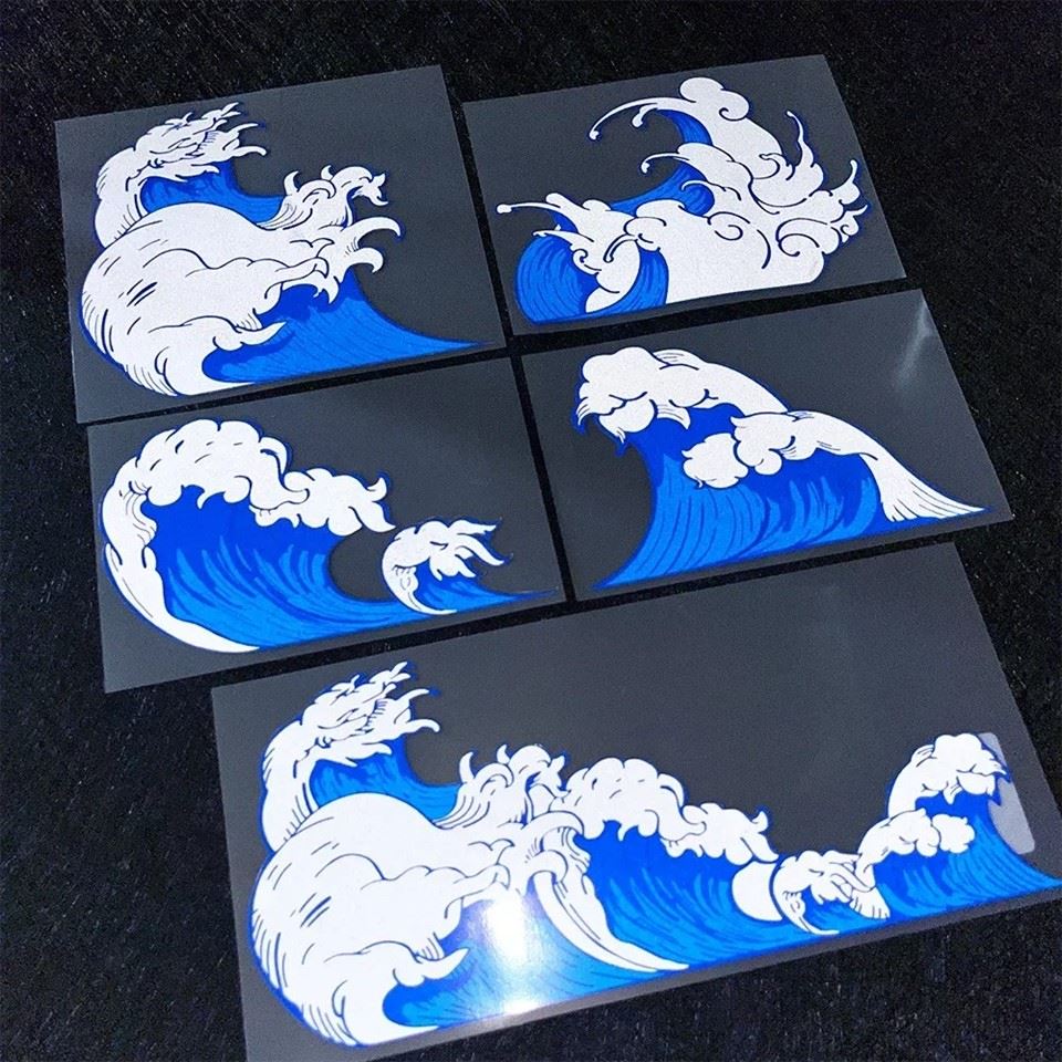 Stiker sepeda motor reflektif gelombang laut JDM