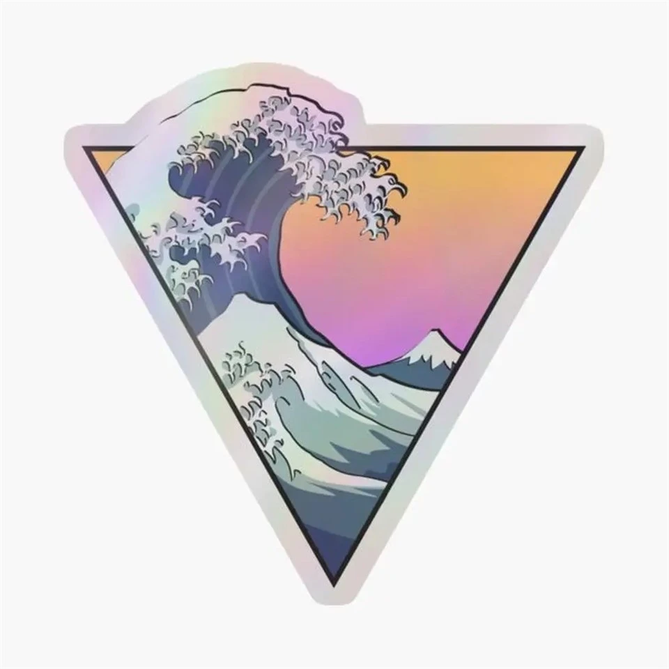 Stiker holografik estetika gelombang besar untuk laptop