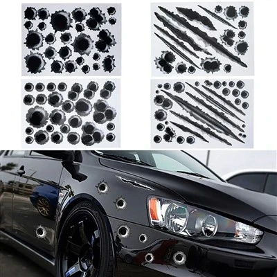 1 pcs stiker mobil lucu 3D Bullet Hole Stiker mobil