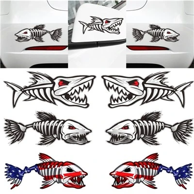 Stiker stiker mobil ikan kerangka memancing