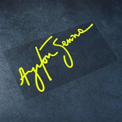 Stiker tanda tangan pembalap Ayrton Senna