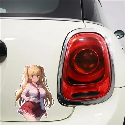 Stiker mobil gadis rambut kuning anime