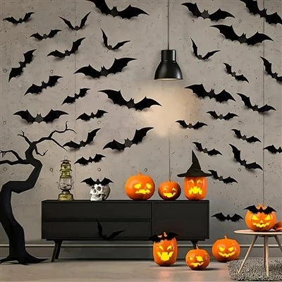 Stiker dinding kelelawar hitam mengatur pesta halloween