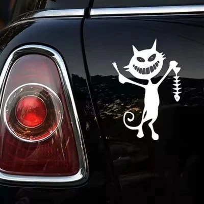 Funny Fish and Cat Skeleton Decal untuk Mobil
