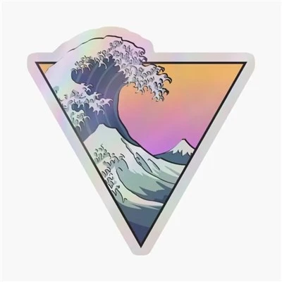 Stiker holografik estetika gelombang besar untuk laptop