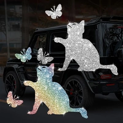 Stiker Kucing dan Kupu -kupu Berlian Imitasi